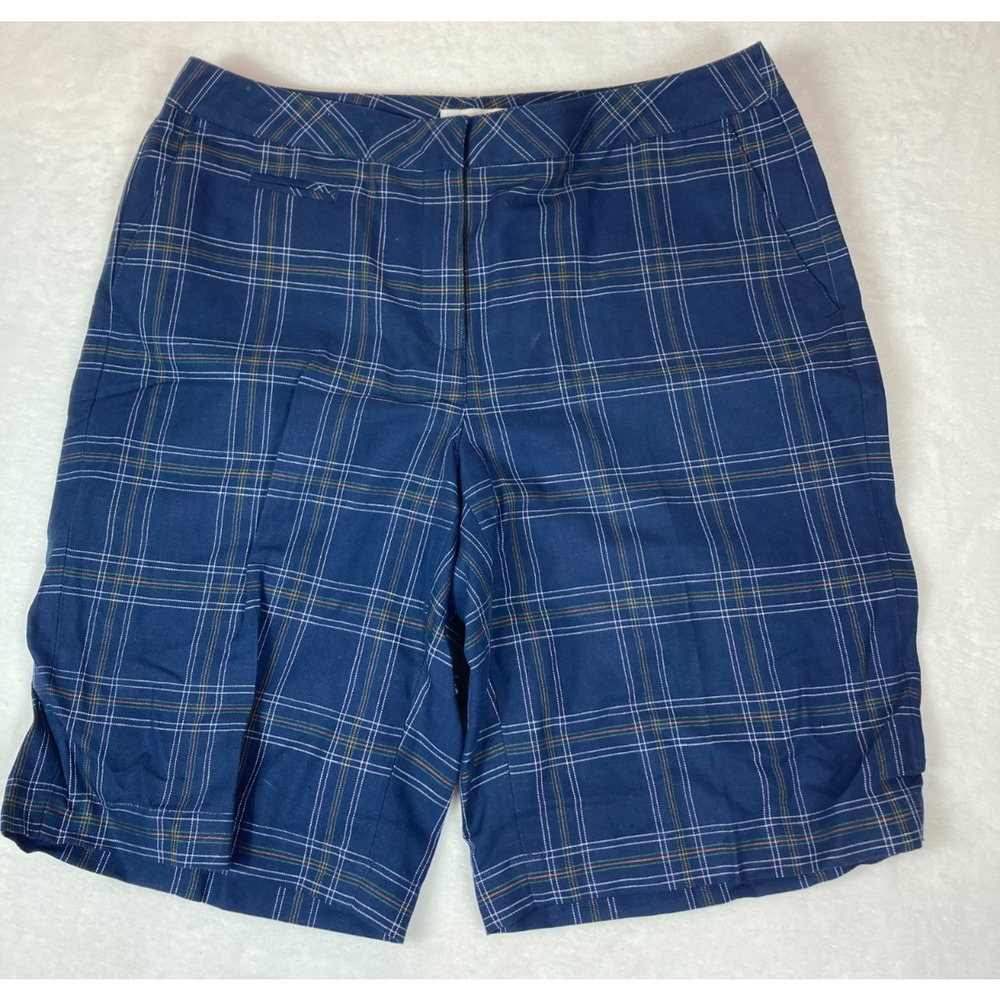Lizgolf Audra Navy Blue Plaid‎ Golf Shorts Womens Size 12 Checkered Bermuda